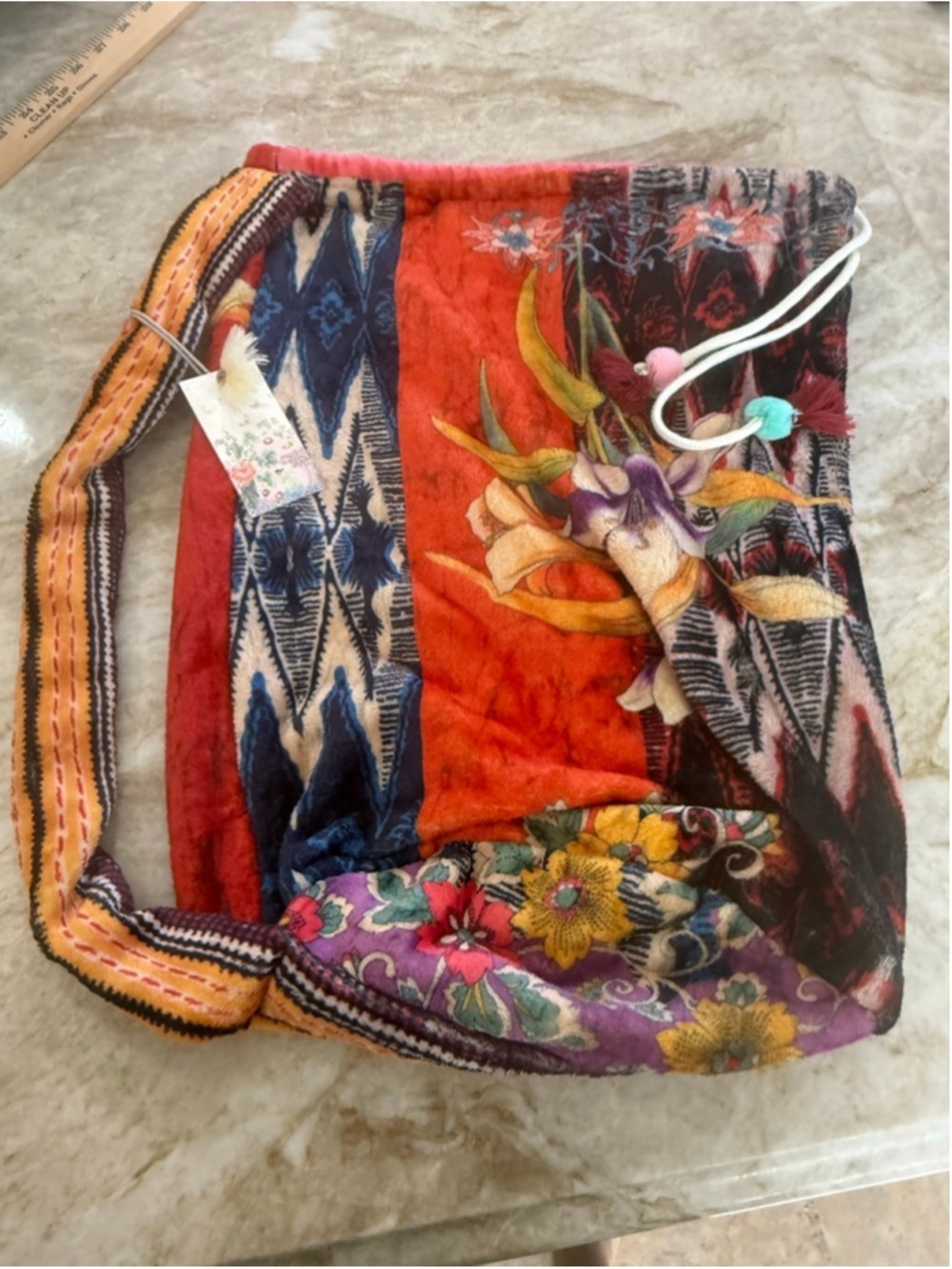 Johnny Was Allie Cozy Blanket bag, backpack one shoulder Red Blue Floral, workou